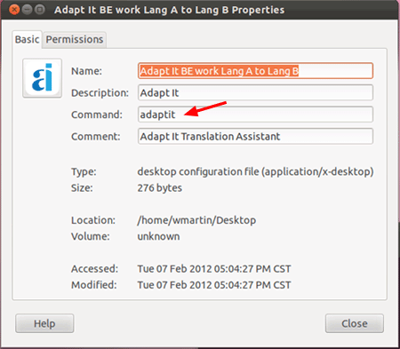 Linux shortcut properties